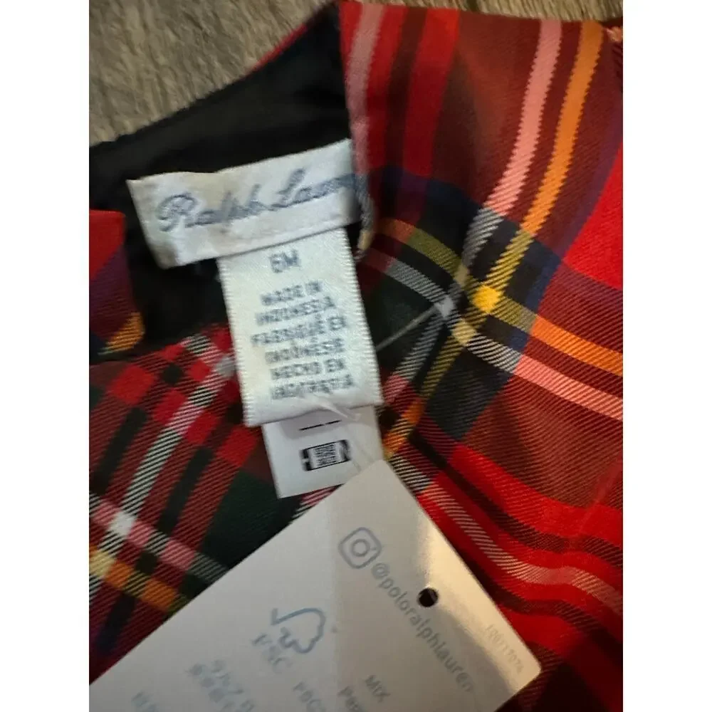 NWT Ralph Lauren Baby Girl's Plaid Print Fit & Flare Dress 2 Pec Set Size 6 M